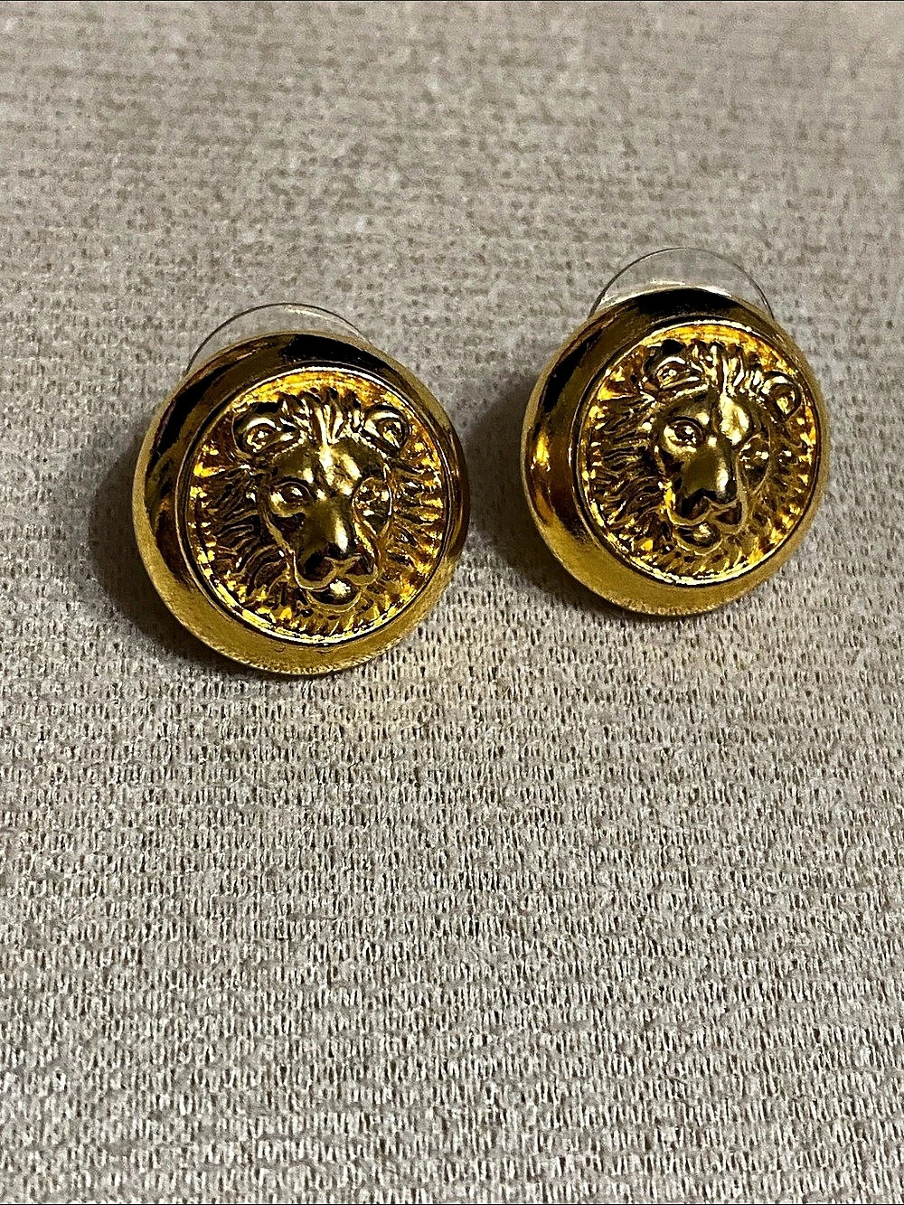 Anne Klein Vintage Gold Tone Lion Head Stud Earrings